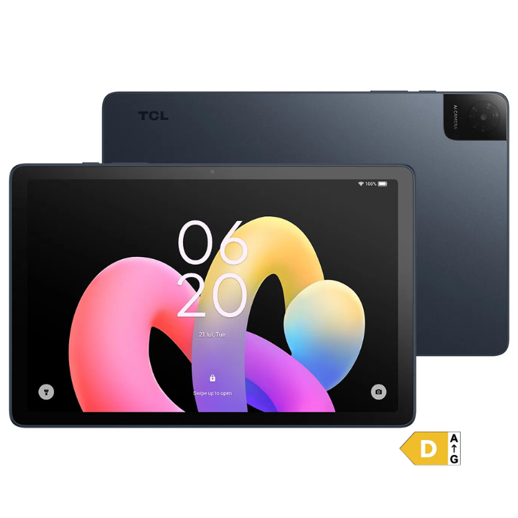 TCL Tab 10 Gen 4, tablet antracite, ecrã colorido com data e hora.