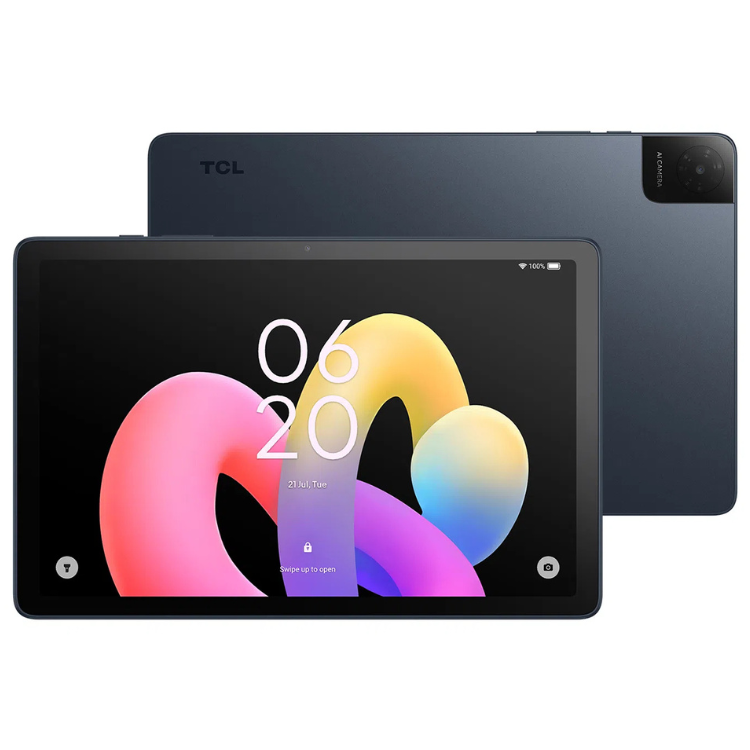 TCL Tab 10 Gen 4, tablet antracite, ecrã colorido com data e hora.