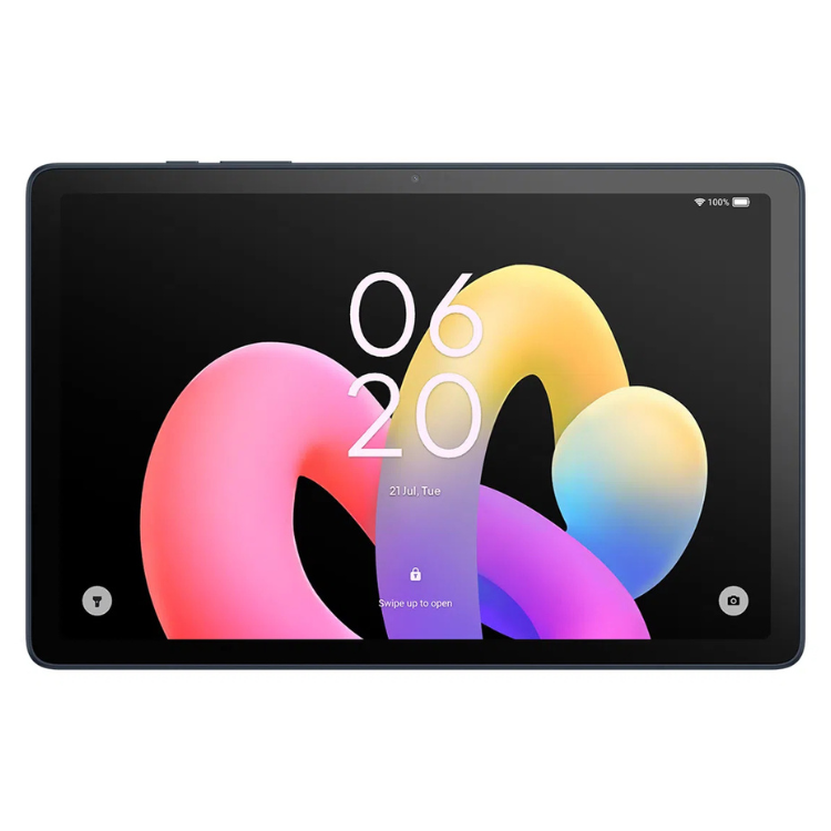TCL Tab 10 Gen 4, tablet antracite, ecrã colorido com data e hora.