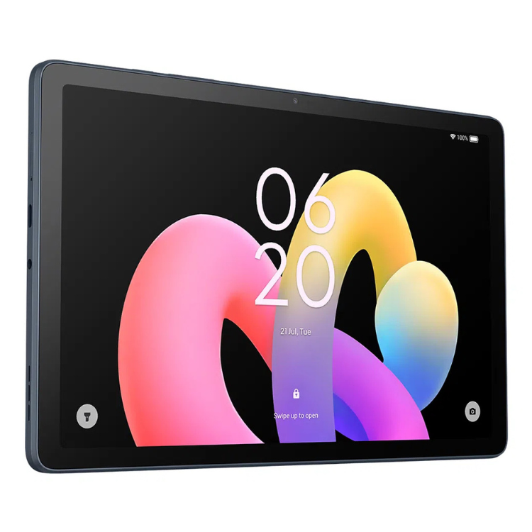 TCL Tab 10 Gen 4, tablet antracite, ecrã colorido com data e hora.
