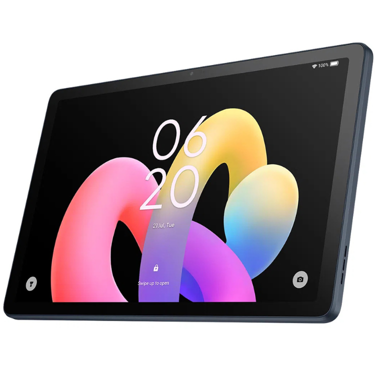 TCL Tab 10 Gen 4, tablet antracite, ecrã colorido com data e hora.