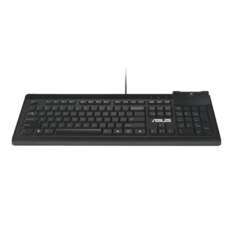 Black ASUS keyboard with SmartCard reader, model KU100, with white ASUS logo.