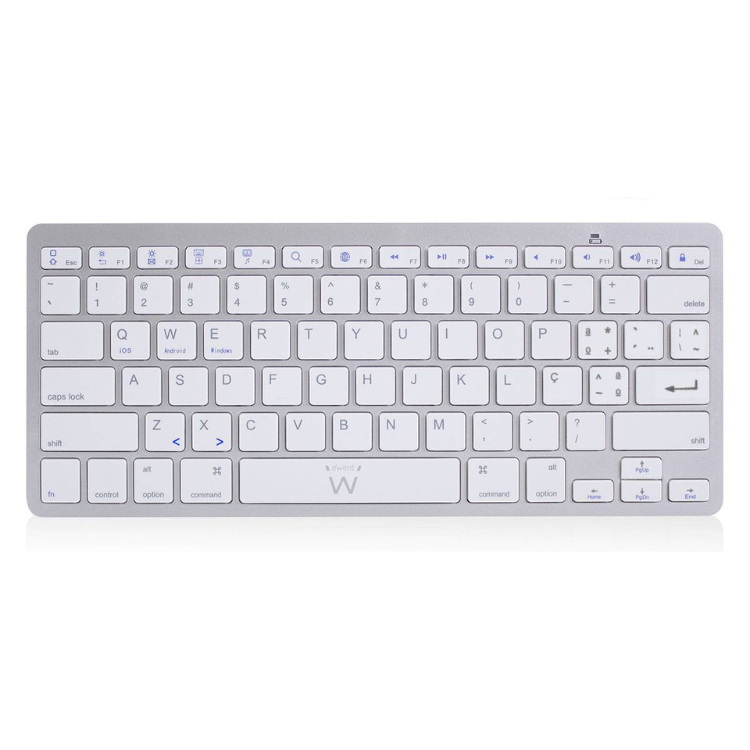 Ewent Ultra-Slim Bluetooth keyboard, silver, QWERTY layout.