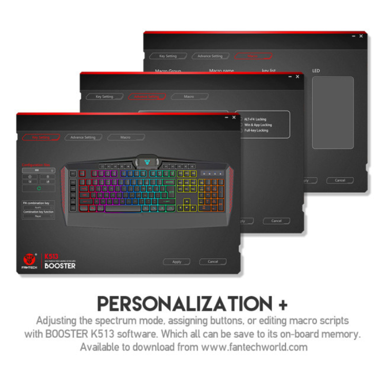 Fantech Booster K513 RGB gaming keyboard software screenshot, customizable RGB keyboard.