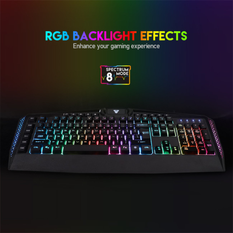 Fantech Booster K513 RGB gaming keyboard, black with colorful backlight effects.