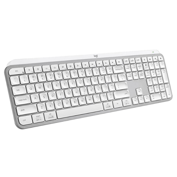 Logitech MX Keys S wireless keyboard, white with grey trim, Portuguese layout.