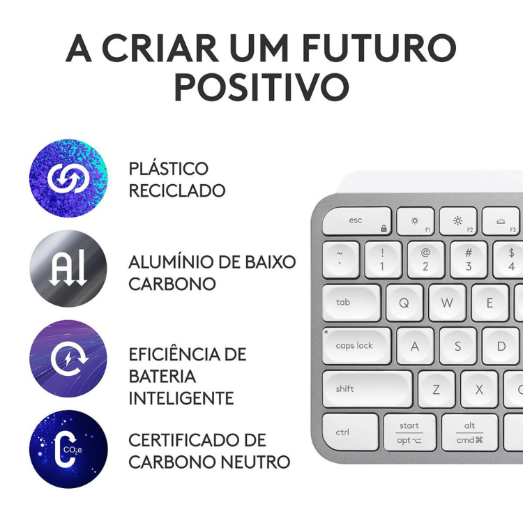 Logitech MX Keys S wireless keyboard, pale grey and white, Portuguese layout.