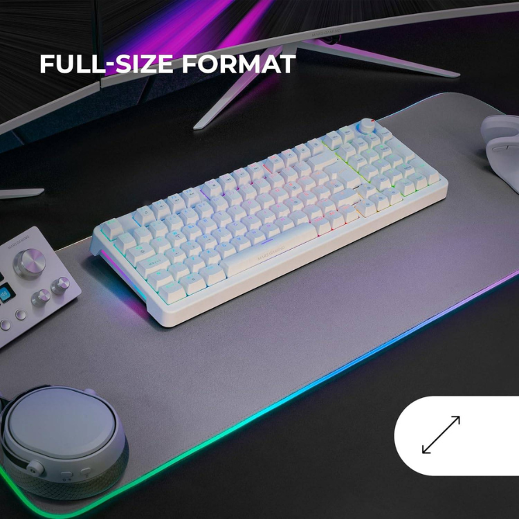Mars Gaming MKPROYPT RGB mechanical keyboard, white, full-size format, RGB lighting.
