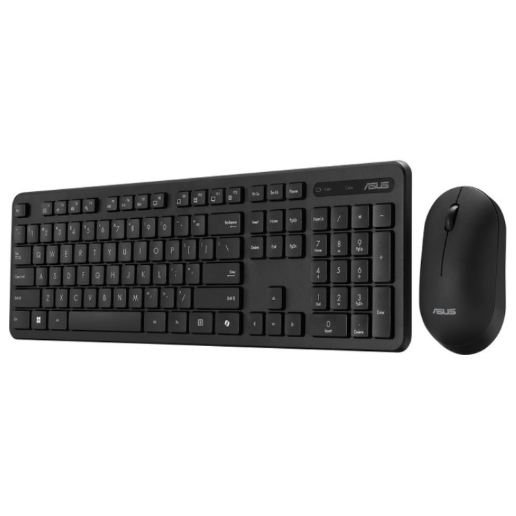 Black wireless keyboard and mouse set, ASUS brand, Portuguese layout.