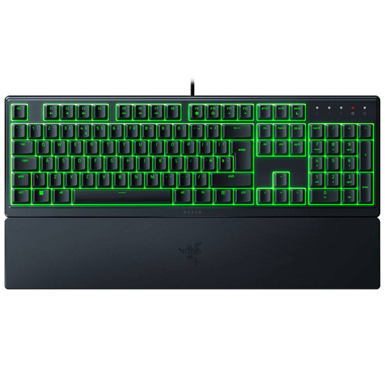 Black Razer Ornata V3 X Chroma RGB gaming keyboard with green backlighting.