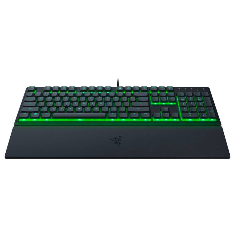 Black Razer Ornata V3 X Chroma RGB gaming keyboard with green backlighting.