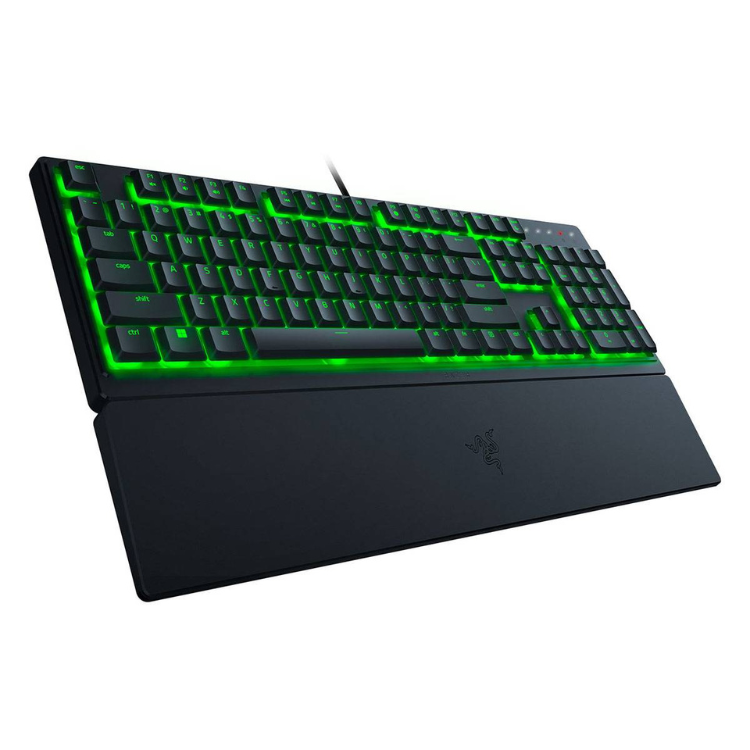 Black Razer Ornata V3 X Chroma RGB gaming keyboard with green backlighting.