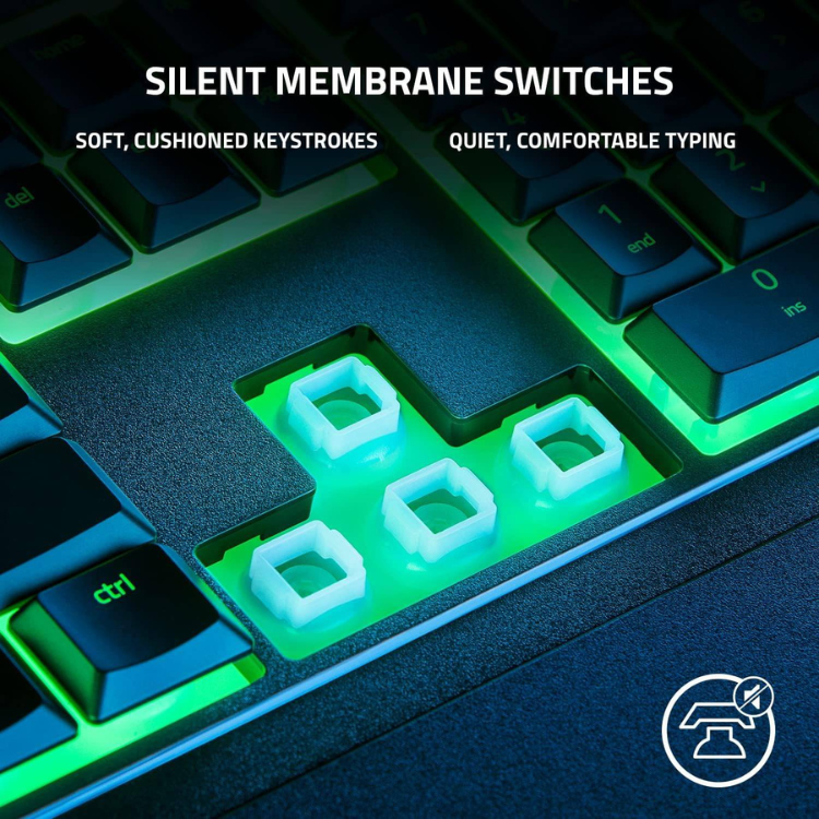 Razer Ornata V3 X Chroma RGB gaming keyboard, black, green backlight.
