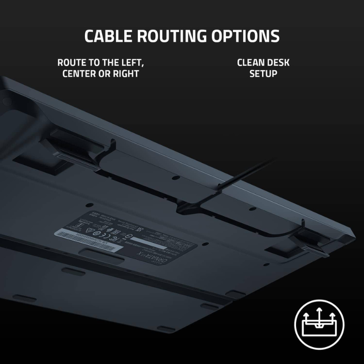 Black Razer gaming keyboard with cable routing options.