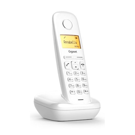 Telefone sem fios Siemens Gigaset A170 branco, com ecrã e teclado.