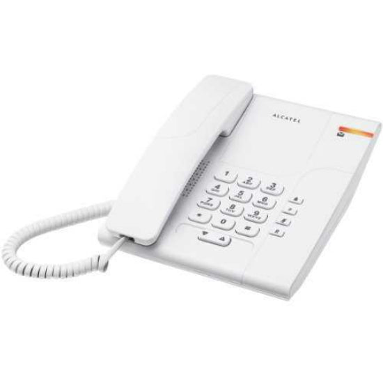 Telefone Fixo Alcatel Temporis 180 Branco, com teclado e auscultador.