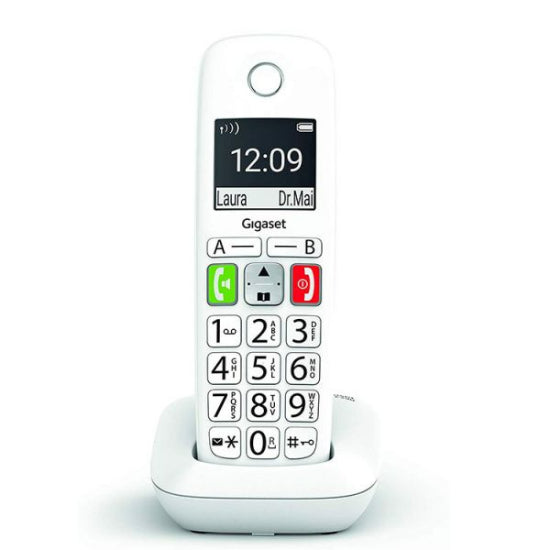 Telefone Fixo S/Fio Gigaset E290 Branco, com ecrã e teclado.