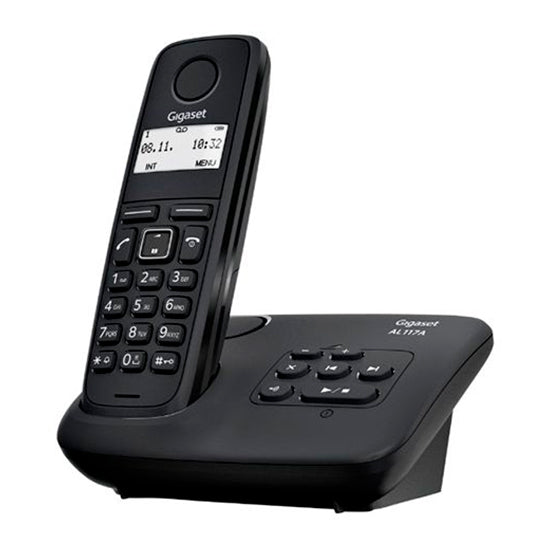 Telefone sem fios Siemens Gigaset AL117 preto com ecrã e atendedor.