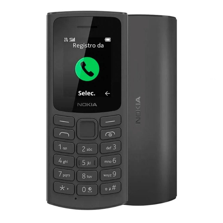 Telemóvel Nokia 110 2023 Dual Sim preto, ecrã e teclado.