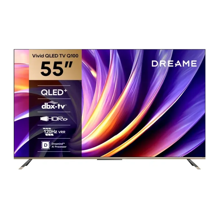 Televisão Dreame Q100 Smart TV 4K QLED 55" com design moderno e ecrã colorido.