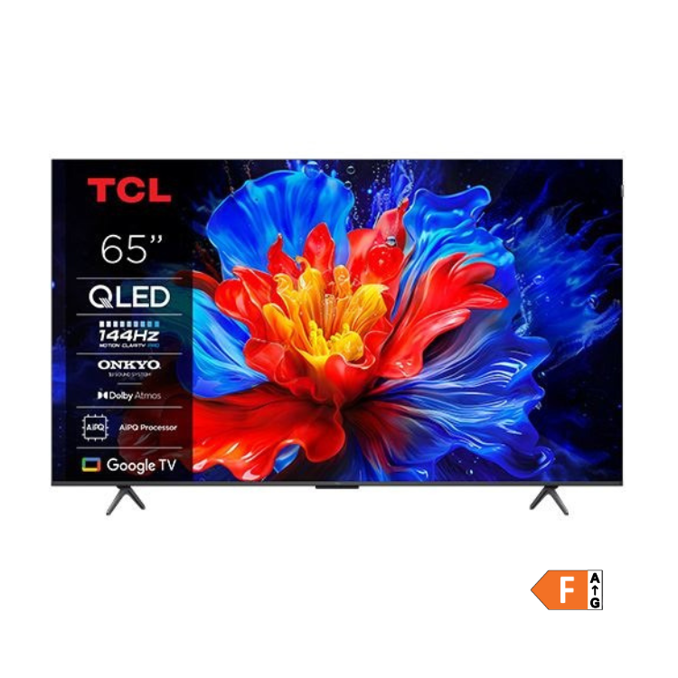 TCL Smart TV P8K 65" QLED 4K UHD 144Hz ONKYO com imagem de flor colorida.