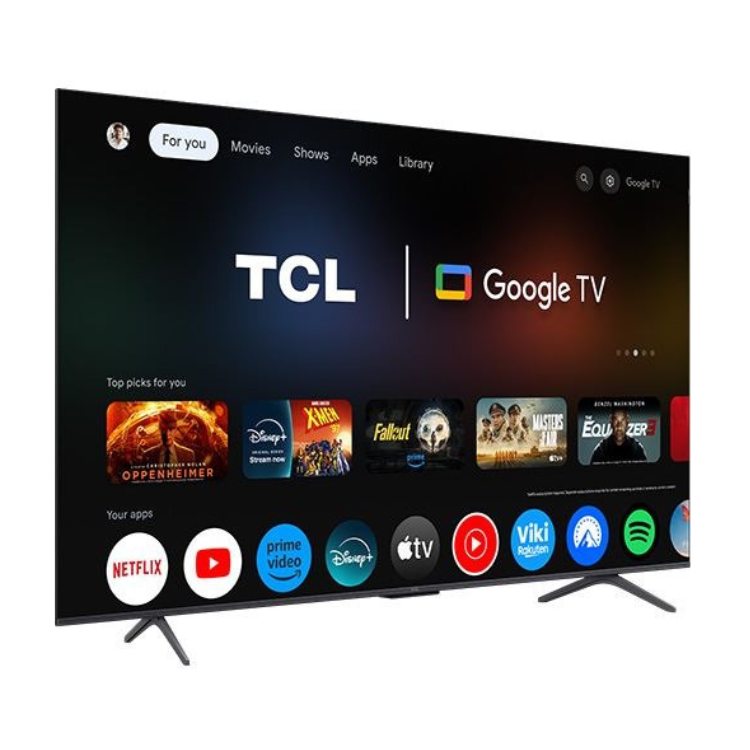 TCL Smart TV P8K 65" QLED 4K UHD com Google TV e aplicações como Netflix e YouTube.