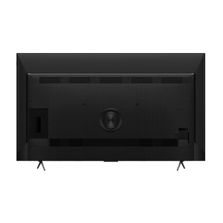 TCL Smart TV P8K 65" QLED 4K UHD preto com altifalante central e pés de suporte.