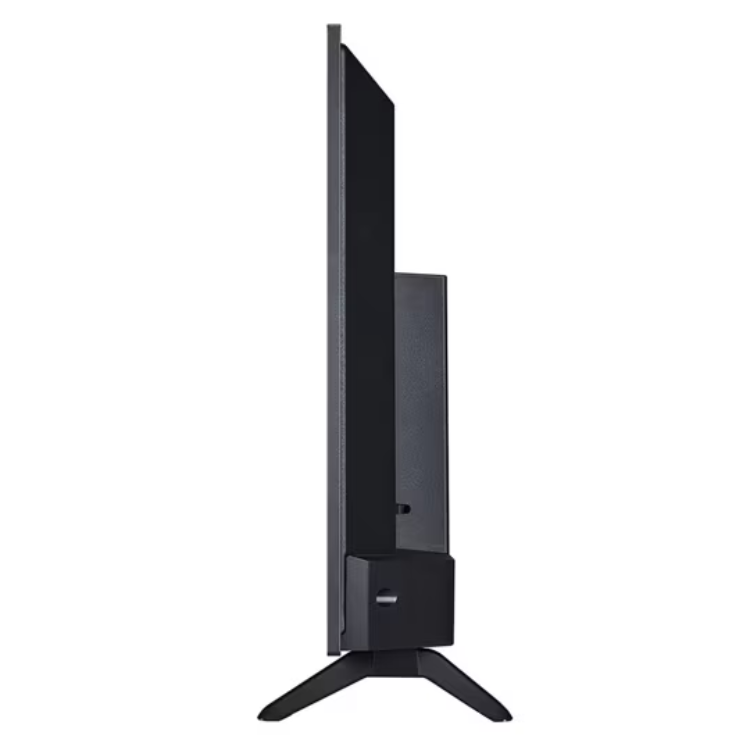 TV LG LR60 2025 Smart TV 4K LED 43" preta com suporte.