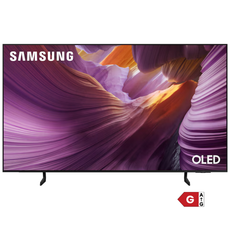Samsung 55" OLED 4K Smart TV with purple canyon landscape on screen