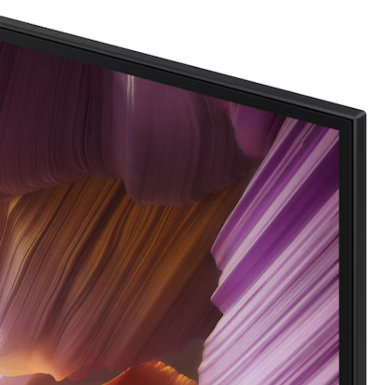 Samsung S85F 55" 4K OLED Smart TV with vibrant purple and orange hues on screen.