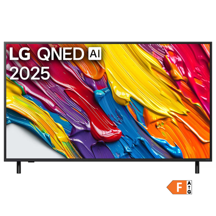 TV LG QNED AI 2025 55" 4K UHD com pintura colorida na tela.