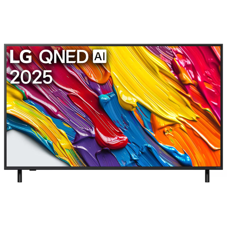 TV LG QNED AI 2025 55" 4K UHD com pintura colorida na tela.