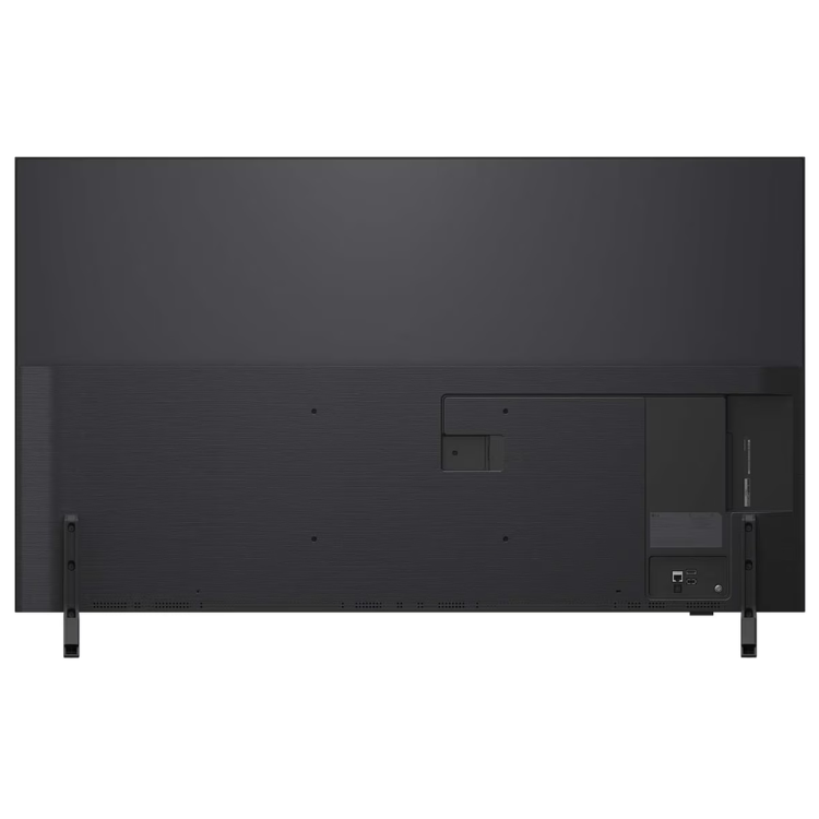TV LG QNED82 2025 55" QNED AI 4K UHD webOS, preto, vista traseira com detalhes de entradas e suporte.