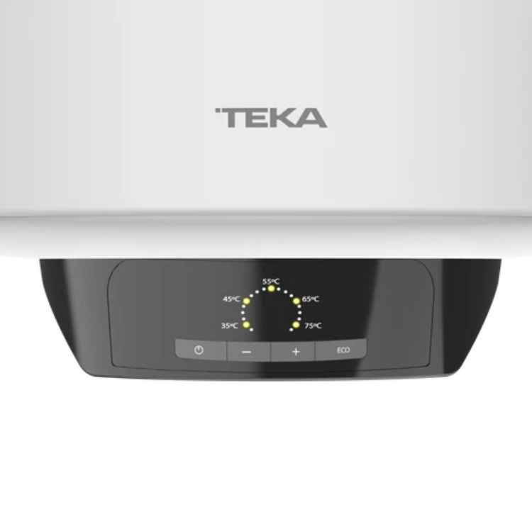 Teka Smart EWH100C water heater control panel, black and white, with temperature settings and eco mode.