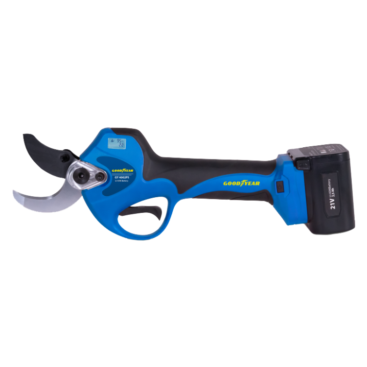 Goodyear 16.8v li-ion pruning shears, blue and black, 40mm cutting diameter.