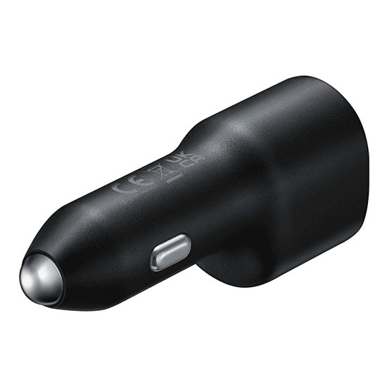 Carregador de isqueiro duplo USB-C preto da Samsung, 40W.