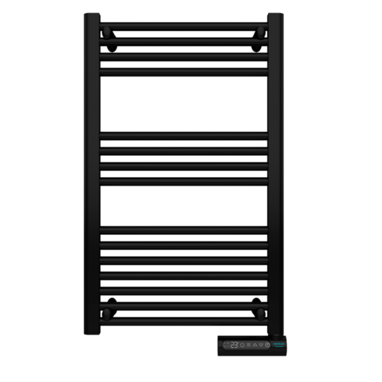 Black Cecotec Ready Warm 9100 Smart Towel electric heated towel rail with control panel.