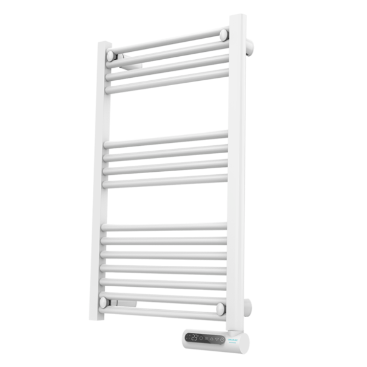 Toalheiro Elétrico Cecotec Ready Warm 9100 Smart Towel branco com painéis horizontais e controlo digital.