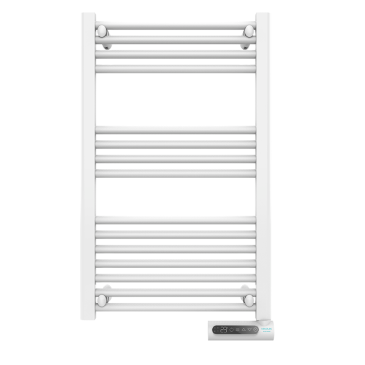 Toalheiro Elétrico Cecotec Ready Warm 9100 Smart Towel branco com painel de controlo digital.