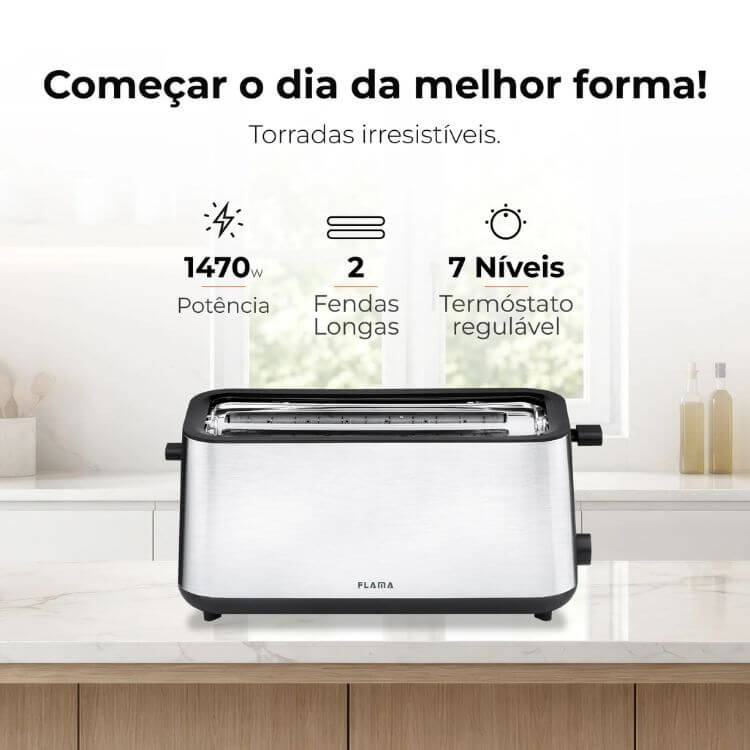 Torradeira Flama 970FL 2 Fatias 1470W Inox