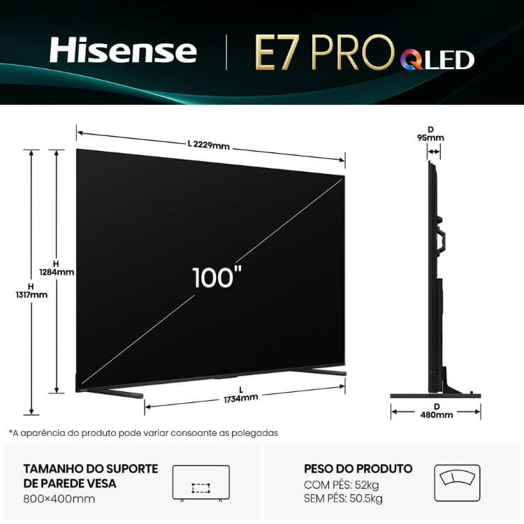 Televisão Hisense E7Q Pro Smart TV 4K QLED 100"