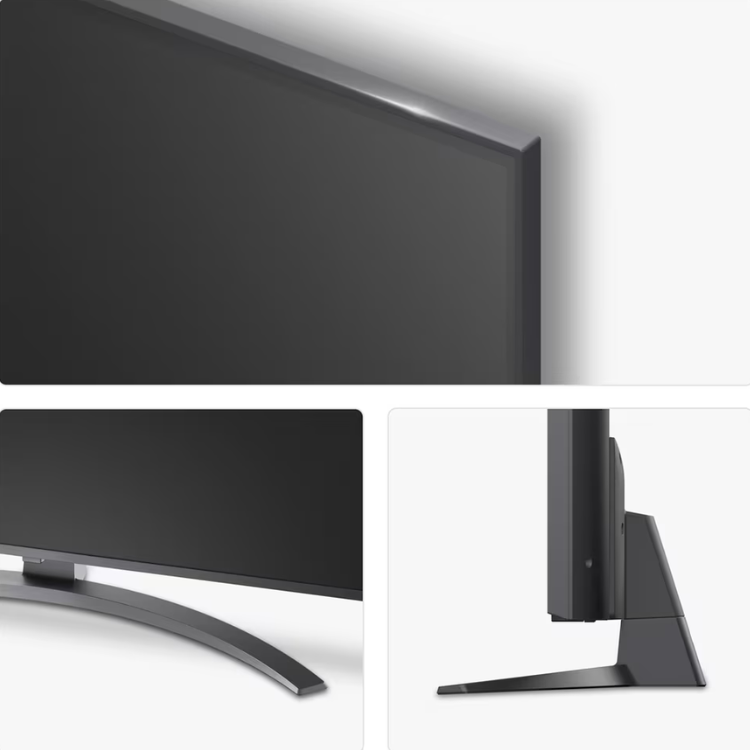 TV LG NANO81A 2025 Smart TV 4K NanoCell 55" preta com base e detalhes do ecrã.