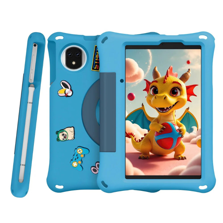 Tablet Ulefone Tab A9 Pro Kids 4GB/128GB Wi-Fi Azul, capa protetora com suporte e caneta, imagem de um dragão a segurar uma bola.