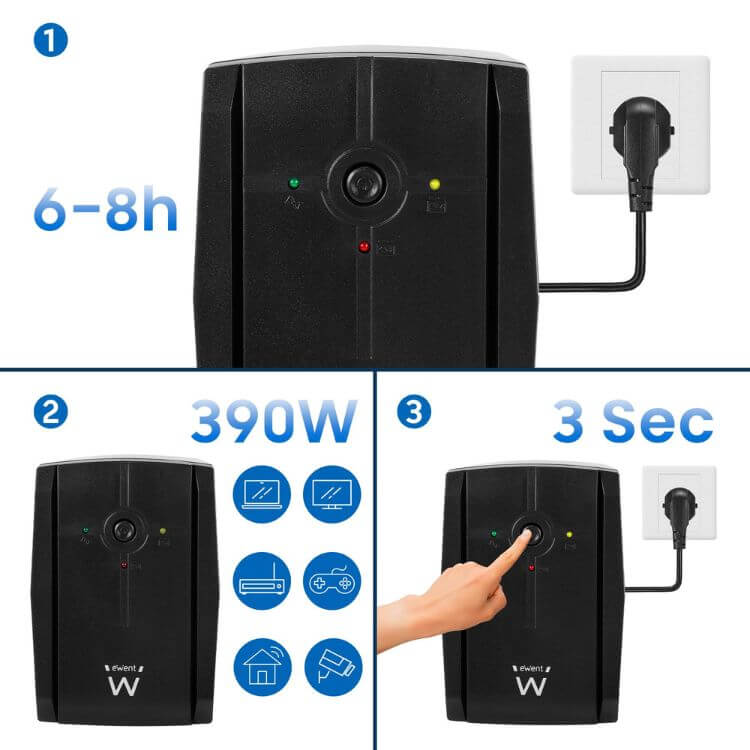 UPS Ewent EW3995 780VA/390W Line-Interactive AVR 2 Tomadas Schuko