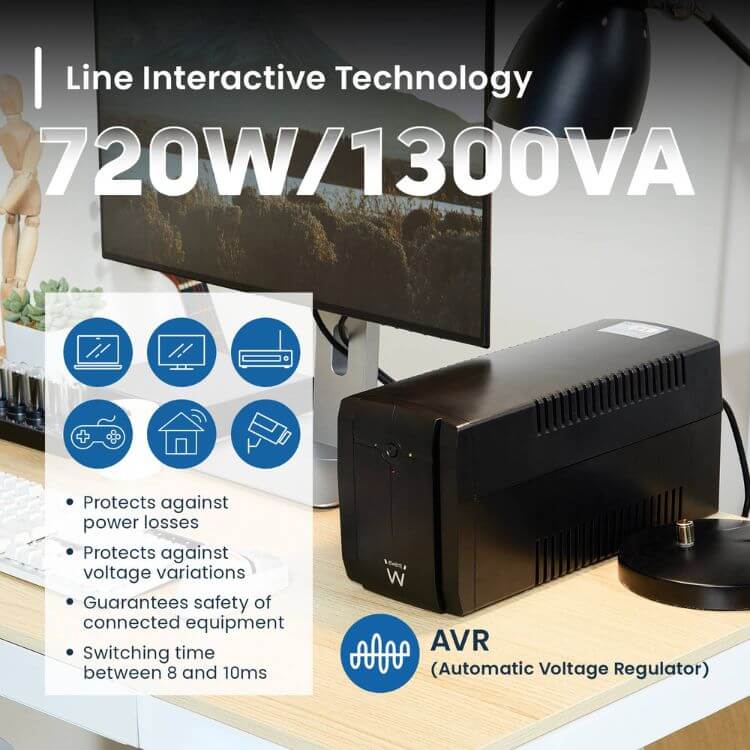 UPS Ewent EW3997 1300VA/720W Line-Interactive AVR 3 Tomadas Schuko
