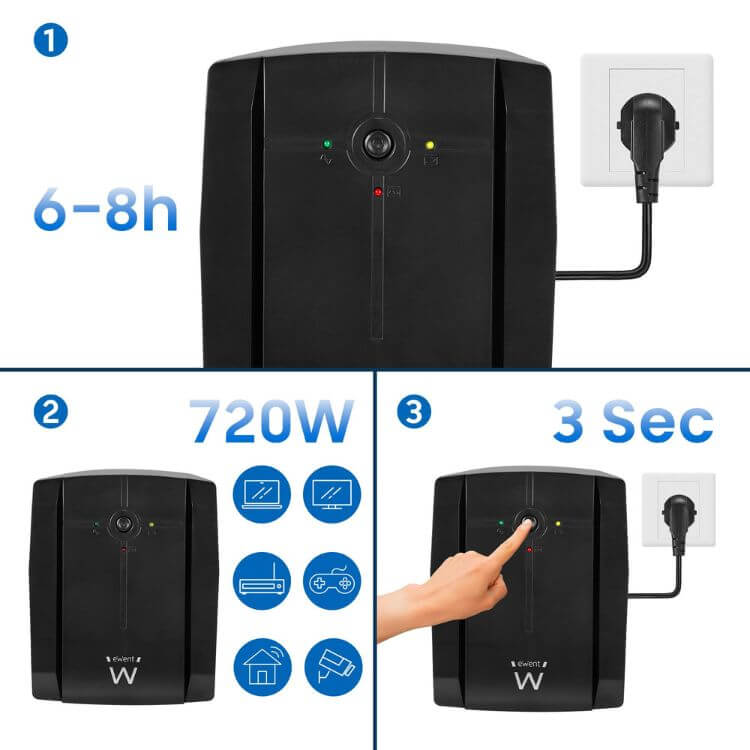 UPS Ewent EW3997 1300VA/720W Line-Interactive AVR 3 Tomadas Schuko