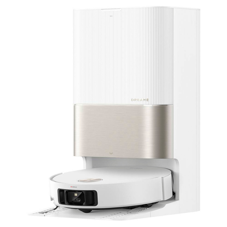 White Dreame X50 Ultra robot vacuum cleaner with charging base.