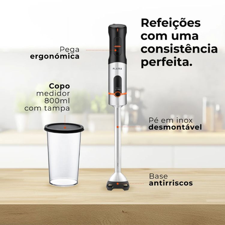 Varinha Mágica Flama BlendUltra LongFoot AntiScratch 1500W 2063FL Inox