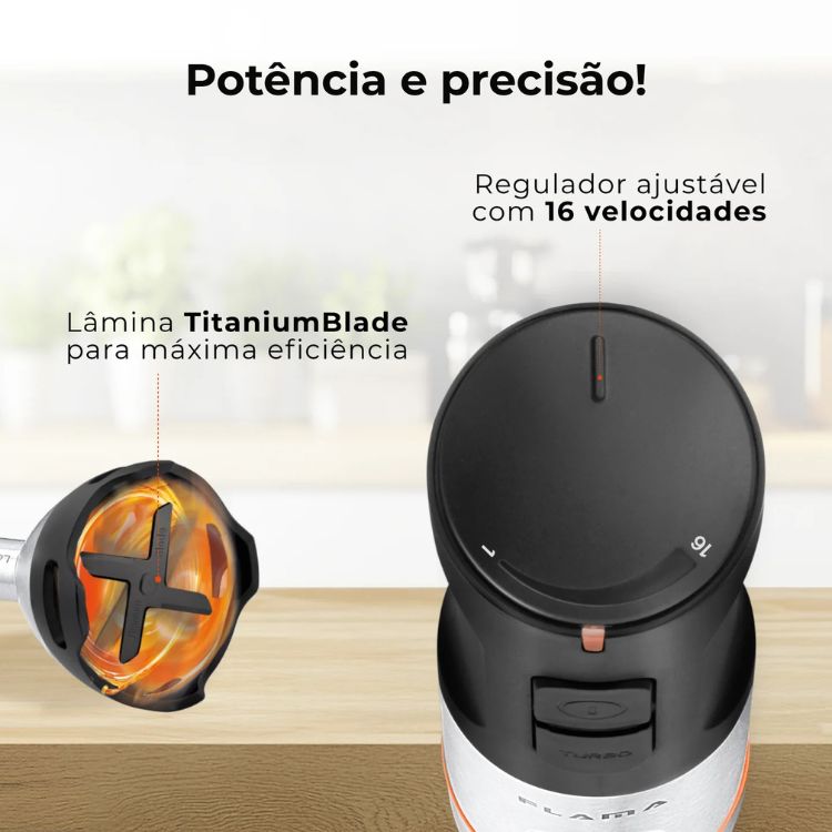 Varinha Mágica Flama BlendUltra LongFoot AntiScratch 1500W 2063FL Inox
