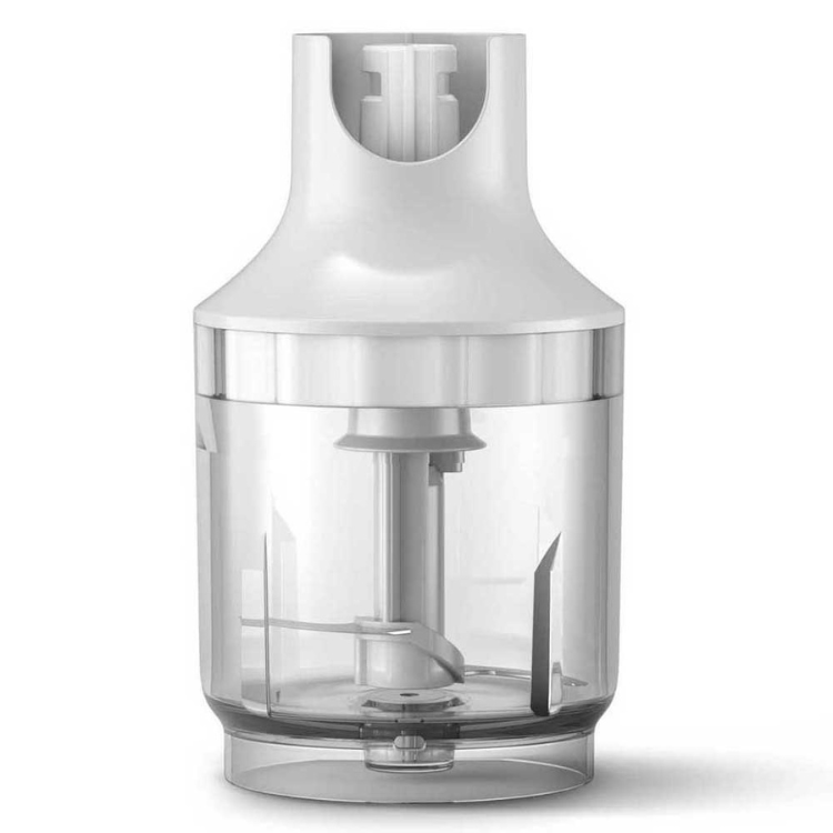 Philips DailyProMix hand blender, white and clear plastic, blades visible.